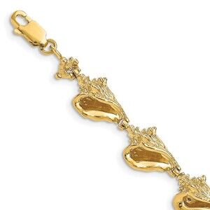 14k Yellow Gold 3-D Conch Shell Link Bracelet
